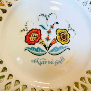Vintage Berggren Swedish Folk Art Plate • Pierced Edge • 1960s Porcelain